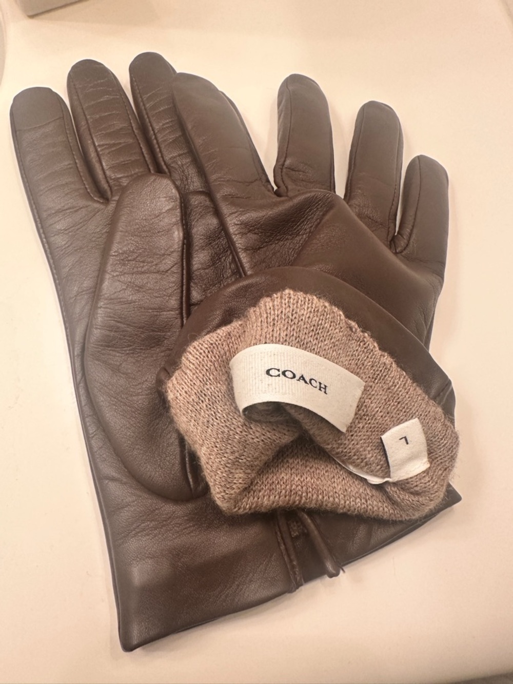 Coach Women’s Dark Brown Leather Touchscreen Gloves- Size L - Picture 9 of 9